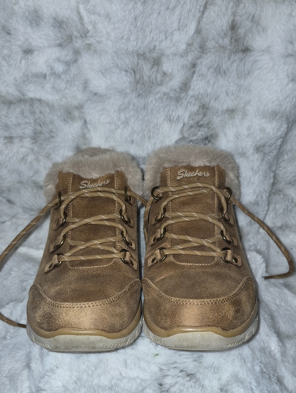 Skechers Tan Faux-Suede Slip-ins Boots with Plush Collar